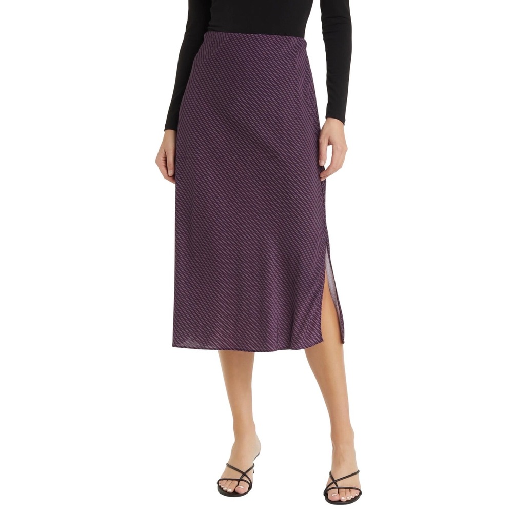 $88 NWT Madewell Layton Purple Pinstripe Midi Skirt Viscose Sz 14 Elastic Waist